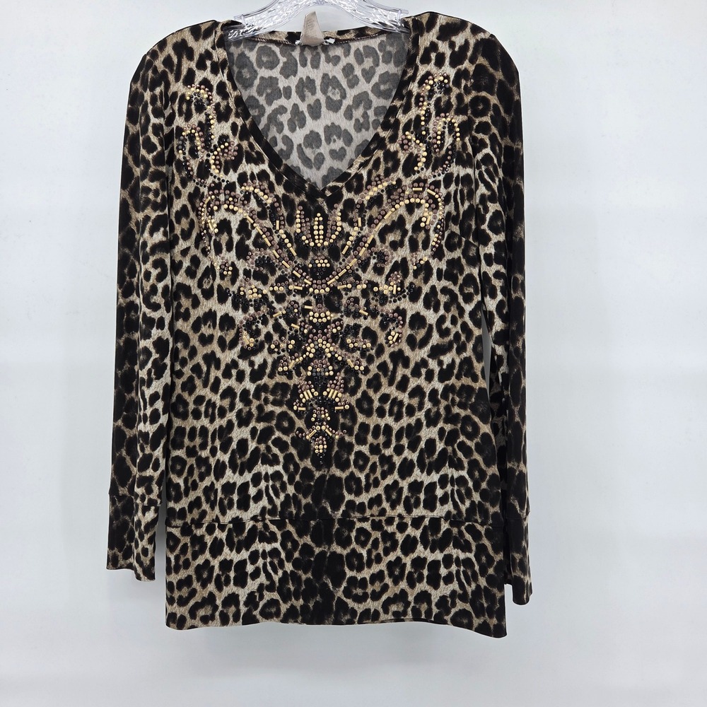 Vtg Cache Top Small Black Leopard Print Studs Mob‎ Wife Maximalist